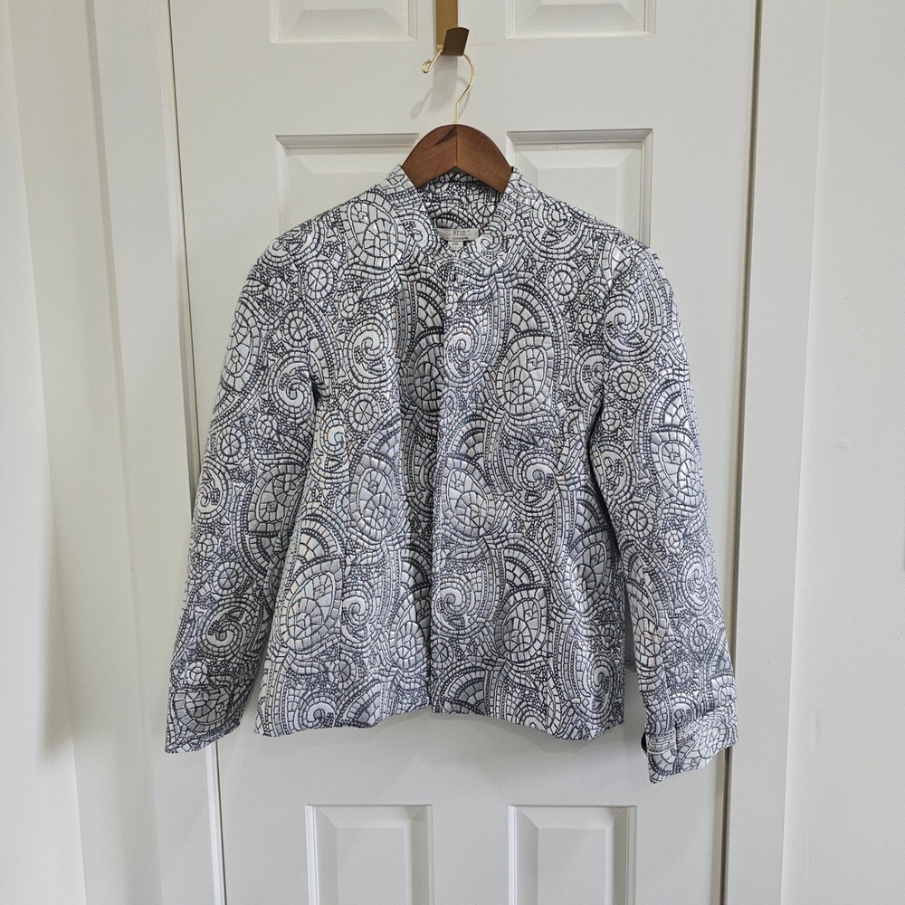 Vtg Erin by Erin London Silver Metallic Jacquard Petite Jacket PM NWT